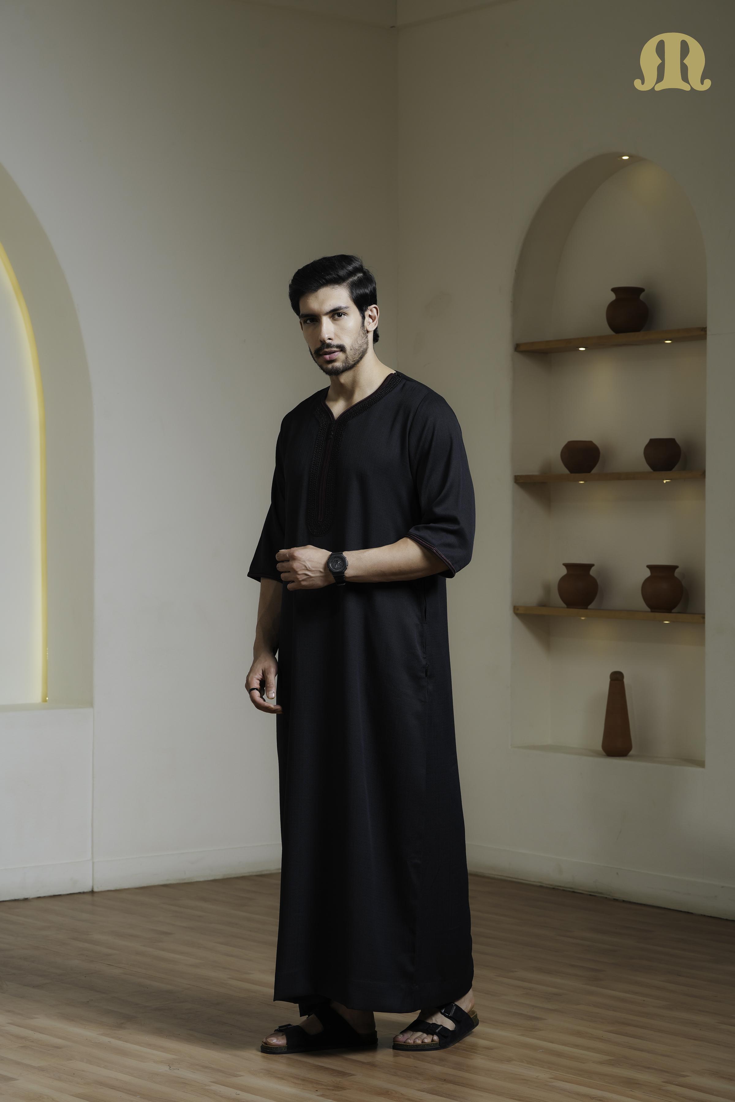 Beige Andak Half Sleeve Thobe Mens